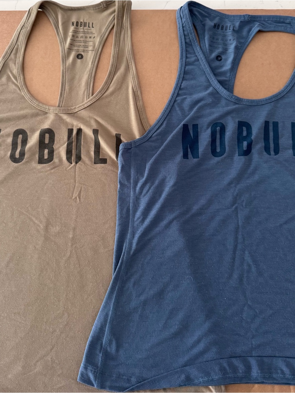 NOBULL Racerback Tank Tops in Blue and Taupe Duo